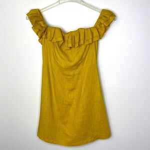LAtiste By Amy Marigold Yellow Off-Shoulder Mini Dress With Ruffle Detail Size S